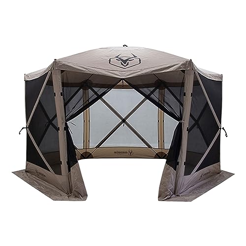 Gazelle Tents G6 8 Person 12 by 12 Pop Up 6 Sided Portable Hub Outdoor Gazebo Screen Canopy Tent with Large Main Door and Screens, Desert Sand
