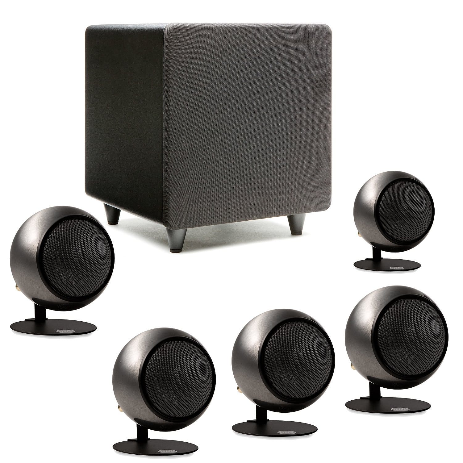 3. Orb Audio Mini 5.1 Home Theater Speaker System In Hand Polished Steel 