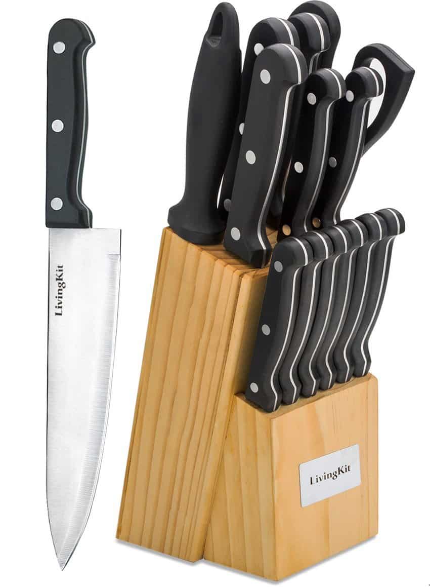 9. LivingKit Stainless Steel Kitchen Knife Block Set Block 